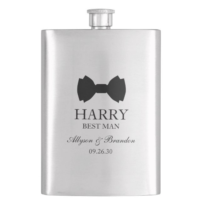 Best Man Black Bow Tie Flask (Front)