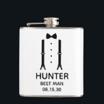 Best Man Black Bow Tie Flask<br><div class="desc">This flask is a great favor for the best man in your wedding. If all your wedding party will be wearing suits this design with suspenders and a bow tie in black would be perfect. Casual yet formal. It'd be great for a bachelor weekend or bachelor party. A fun gift...</div>