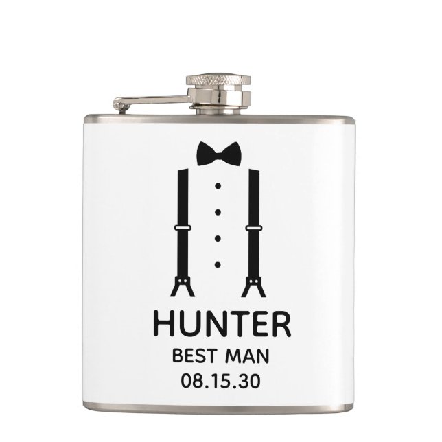 Best Man Black Bow Tie Flask (Front)