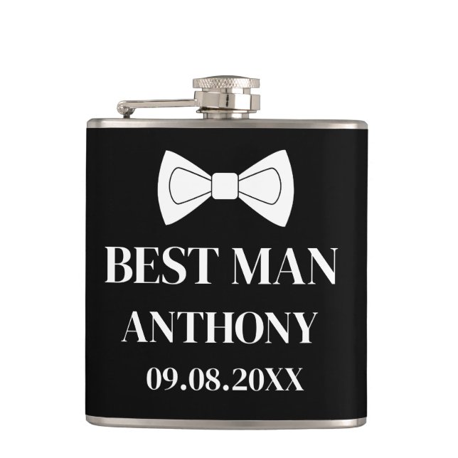 Best Man Black Elegant Modern Gifts Wedding  Flask (Front)