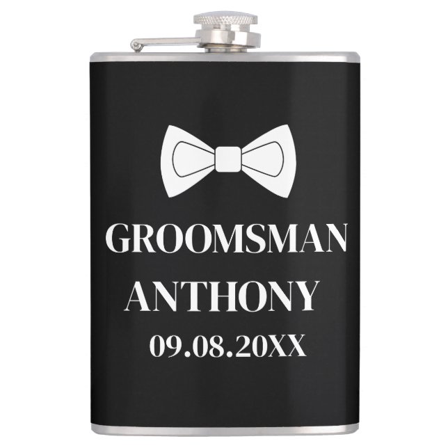 Best Man Black Elegant Simple Gifts Wedding Flask (Front)