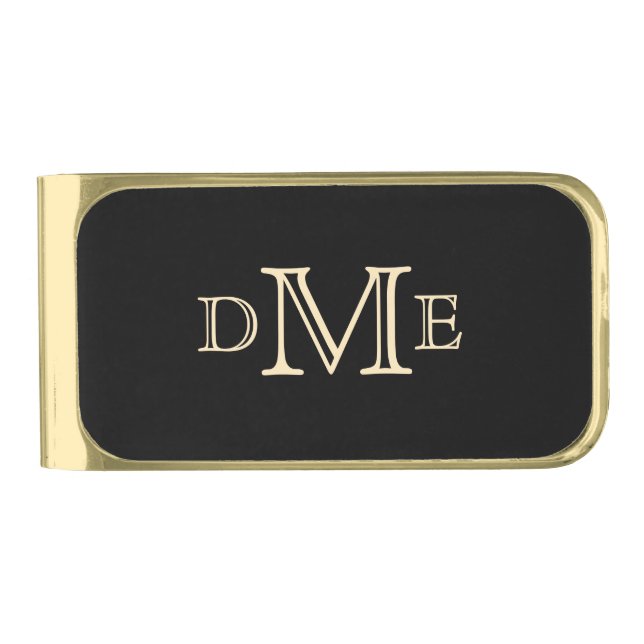 Best Man Black Monogram Gold Finish Money Clip (Front)