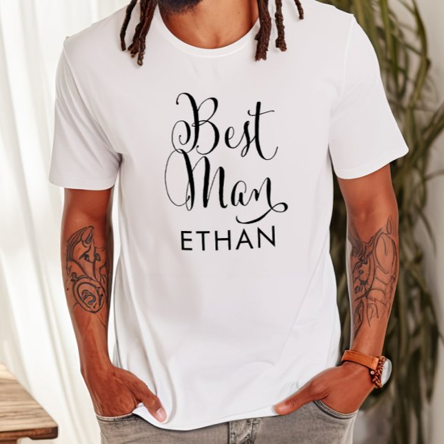 Best Man Black Script Personalized Wedding T-Shirt (Creator Uploaded)