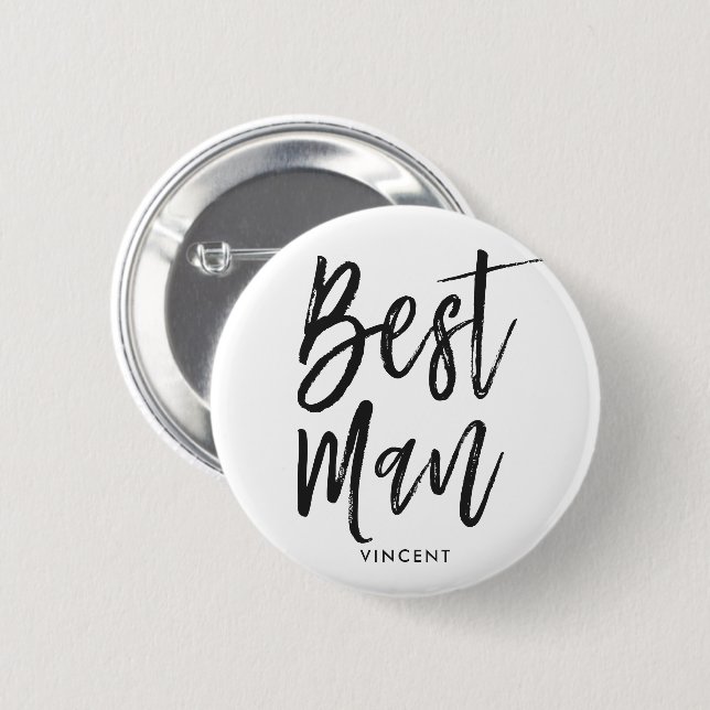 Best Man | Black Script Style Custom Wedding Button (Front & Back)