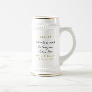 Best Man Black Script Wedding Thanks Message Name Beer Stein