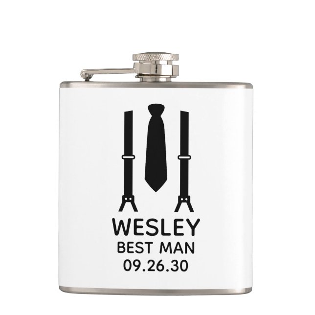 Best Man Black Tie Flask (Front)