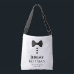Best Man Black Tie Tuxedo Fun Wedding Swag  Crossbody Bag<br><div class="desc">These fun bags are designed as favors, gifts, or swag bags for your wedding best man. They feature an image of a black tie with three buttons and text that reads Best Man with a space to enter his name as well as the wedding couple's names and wedding date. Great...</div>