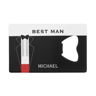 Best Man Black Tuxedo Credit Card Bottle Opener