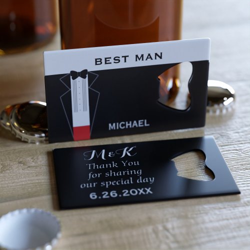 Best Man Black Tuxedo Credit Card Bottle Opener