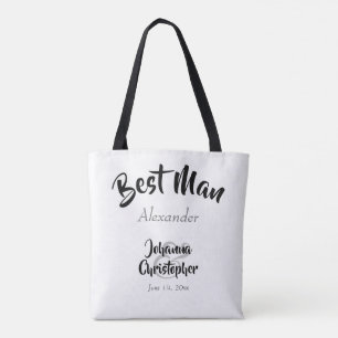 Best Man Black & White Bold Script Name Wedding Tote Bag