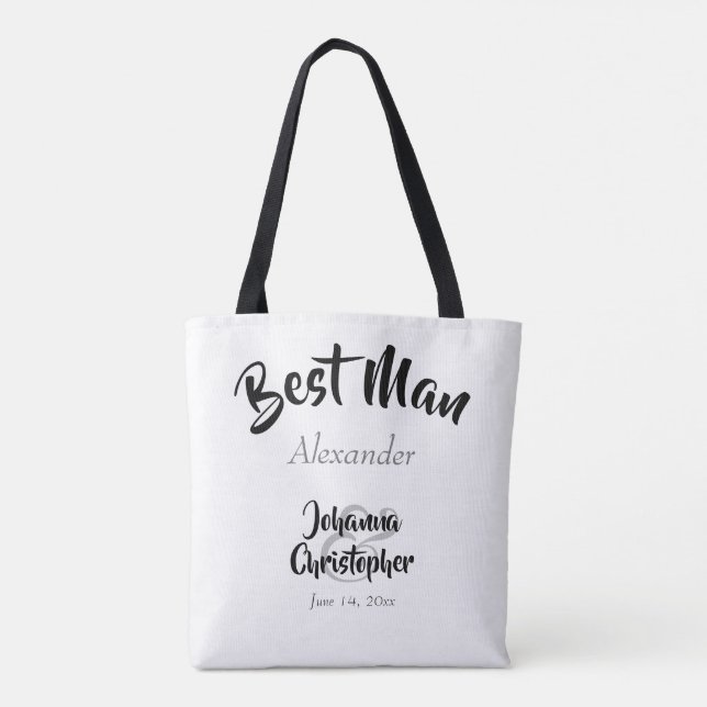Best Man Black & White Bold Script Name Wedding Tote Bag (Back)