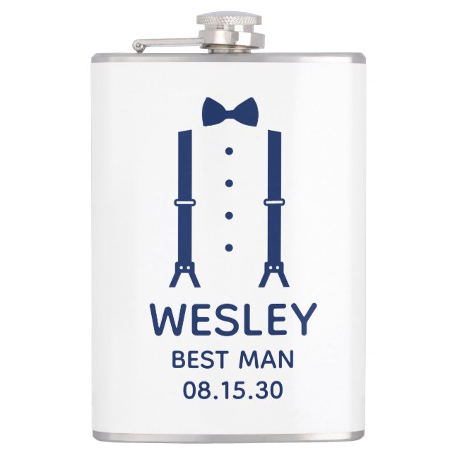 Best Man Blue Bow Tie Flask (Front)