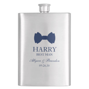 Best Man Blue Bow Tie Flask