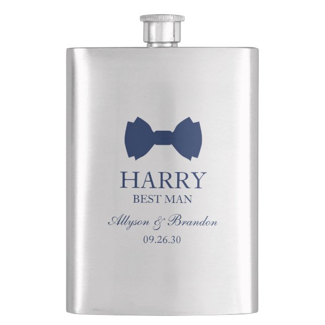 Best Man Blue Bow Tie Flask (Front)