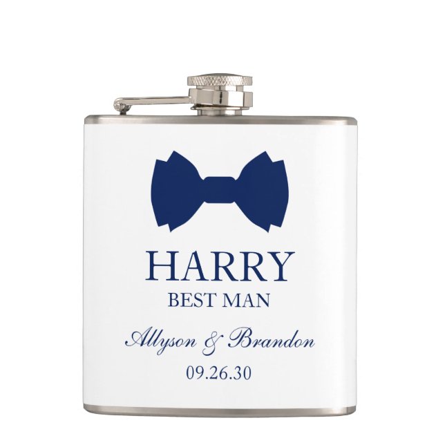 Best Man Blue Bow Tie Flask (Front)
