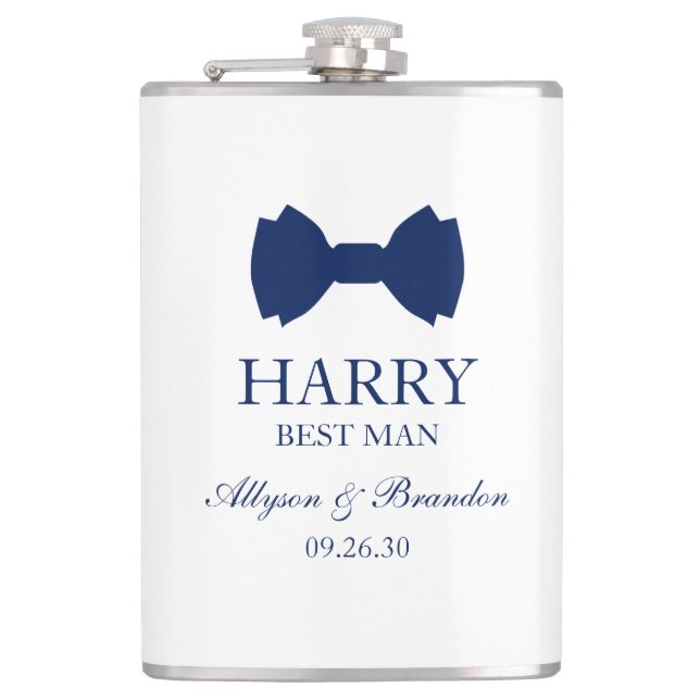 Best Man Blue Bow Tie Flask (Front)