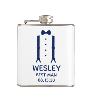 Best Man Blue Bow Tie Flask