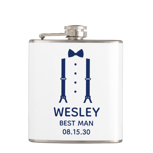 Best Man Blue Bow Tie Flask (Front)