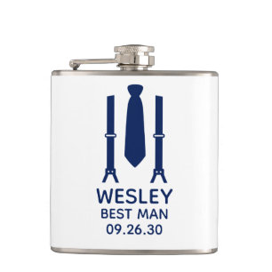 Best Man Blue Tie Flask