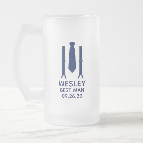 Best Man Blue Tie Frosted Glass Beer Mug