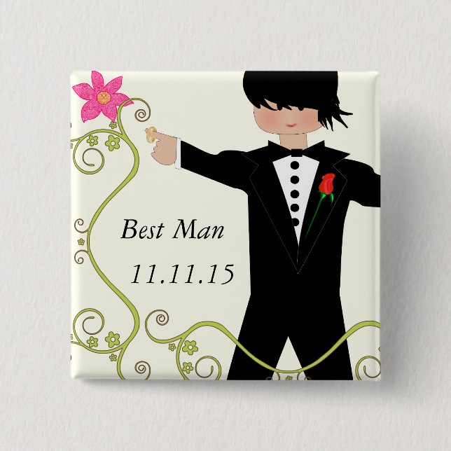 Best Man  Bow Tie Wedding Badges Pinback Button (Front)