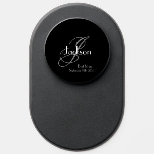 Best Man Classic Gray Monogram Detail White Name PopSocket