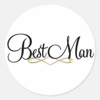 Best Man Classic Round Sticker by MishMoshTees at Zazzle
