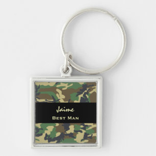 BEST MAN Custom Name WOODLAND CAMO V01 Keychain