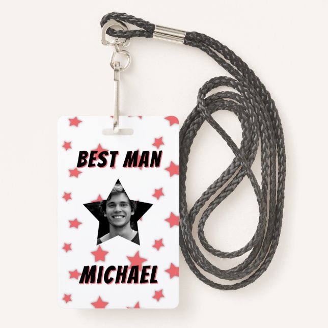 Best Man Custom Photo in Star Wedding Badge (Front with Lanyard)