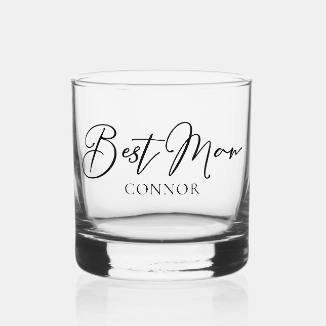 Best Man Customizable Modern Bachelor Party Whiskey Glass (Front)