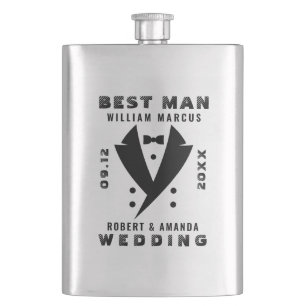 Best Man Elegant Tuxedo Black Typograpgy Wedding Flask