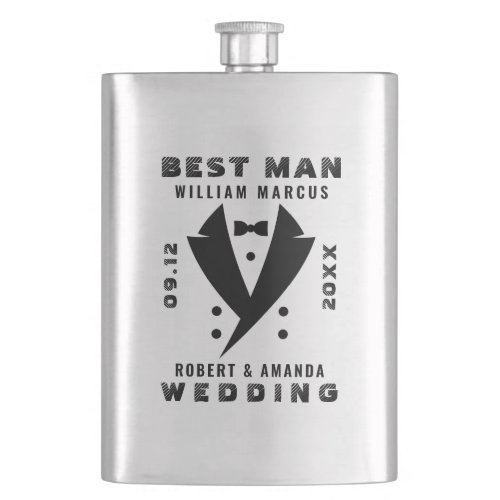 Best Man Elegant Tuxedo Black Typograpgy Wedding Flask