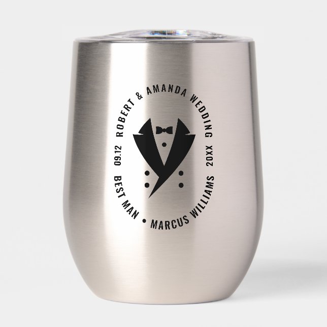 Best Man Elegant Tuxedo Wedding Thermal Wine Tumbler (Front)