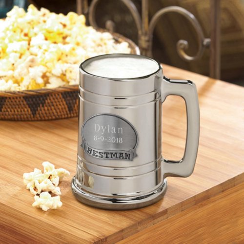 Best Man Engraved Medallion on Gunmetal Beer Mug