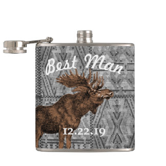 Best Man Flask Vintage Moose Tribal Pattern