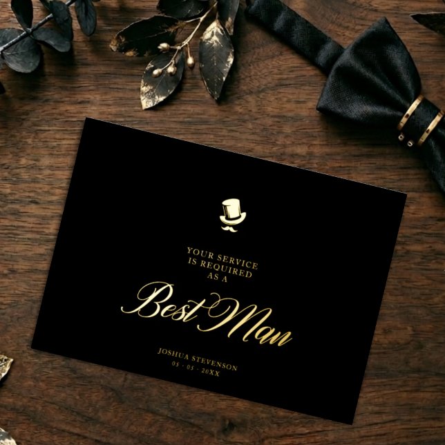Best Man Funny Wedding Minimalist Proposal Card (Best Man Funny Wedding Minimalist Proposal Real Golden Metallic Foil Proposal Card with Envelope.)