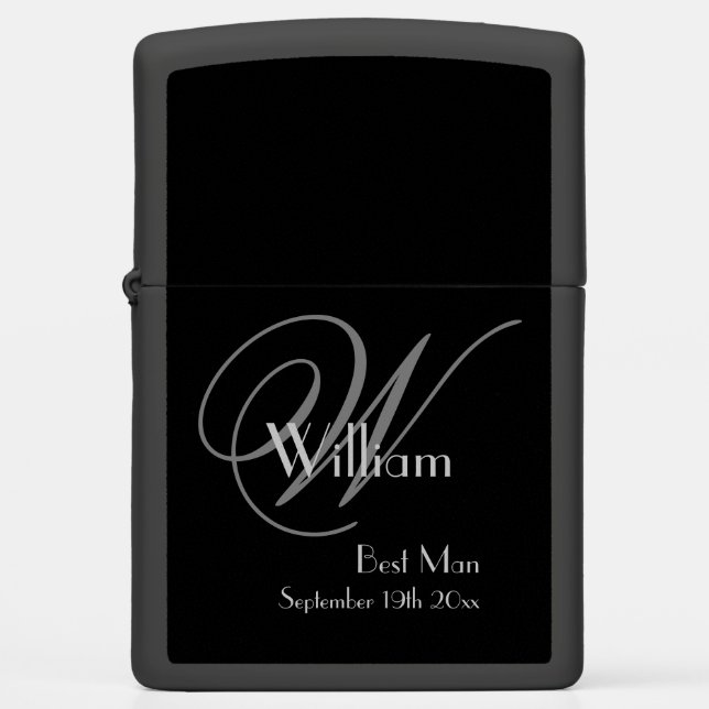 Best Man Gift Elegant Monogram Initial Modern Cool Zippo Lighter (Front)