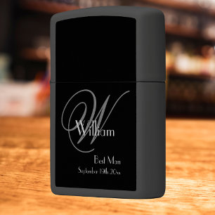 Best Man Gift Elegant Monogram Initial + Name/Date Zippo Lighter