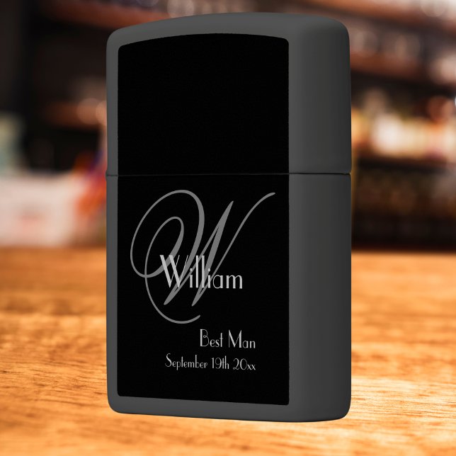 Best Man Gift Elegant Monogram Initial + Name/Date Zippo Lighter (A wonderful personalized gift for your Best Man.)