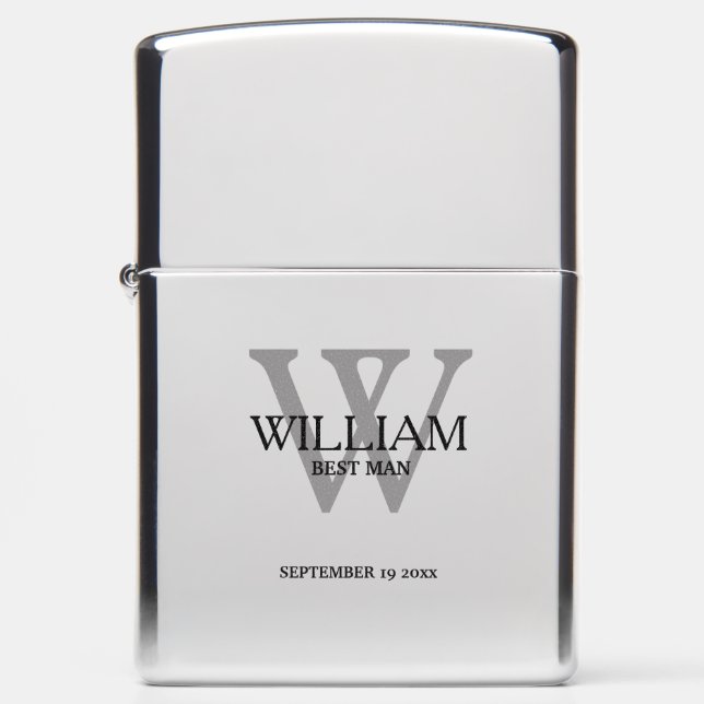 Best Man Gift Elegant Monogram + Name Classic Cool Zippo Lighter (Front)