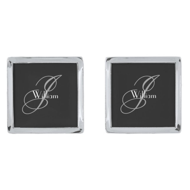 Best Man Gift Elegant Monogram Name Cool Chic  Cufflinks (Front)