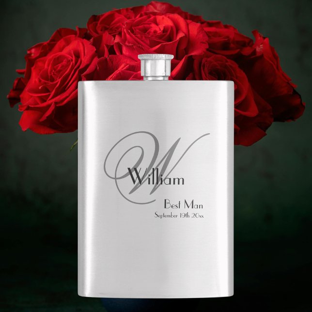Best Man Gift: Elegant Script Monogram and Name Flask (A Perfect Best Man Gift: Elegant Script Monogram and Name Flask.)