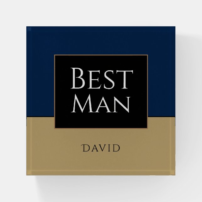 Best Man Gift/Gold/Black/Dark blue/Name Paperweight (Front)