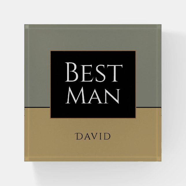 Best Man Gift/Gold/Black/Green/Name Paperweight (Front)