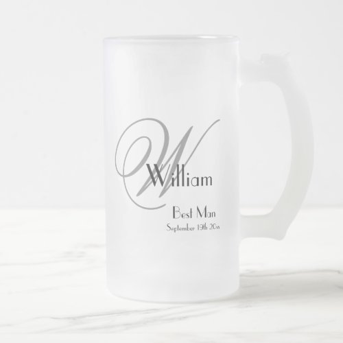 Best Man Gift Modern Monogram Initial  Name Cute  Frosted Glass Beer Mug