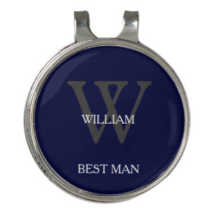 Best Man Gift Modern Monogram Navy Blue Golf Hat Clip