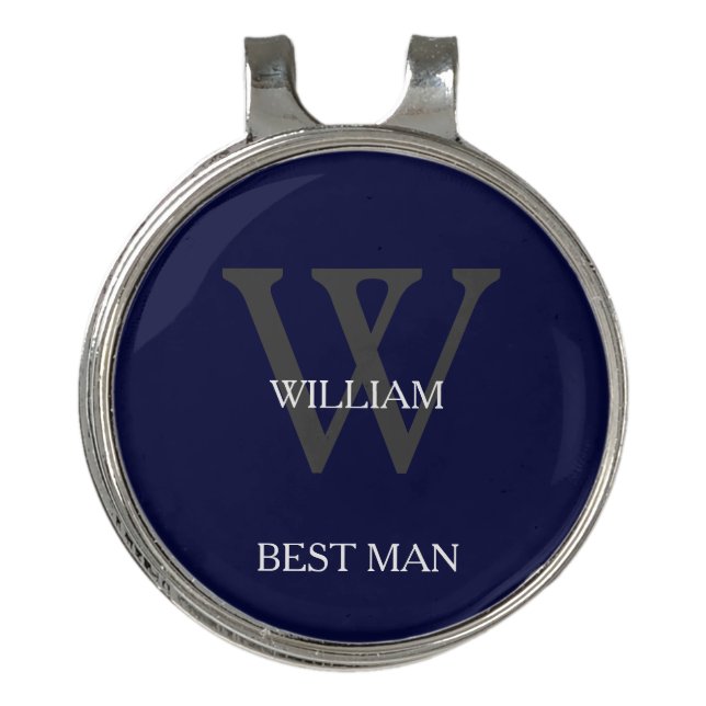 Best Man Gift Modern Monogram Navy Blue Golf Hat Clip (Front)