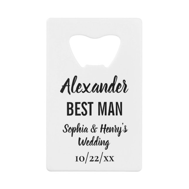 Best Man Gift Modern Typography Script Wedding Credit Card Bottle Opener (Front)