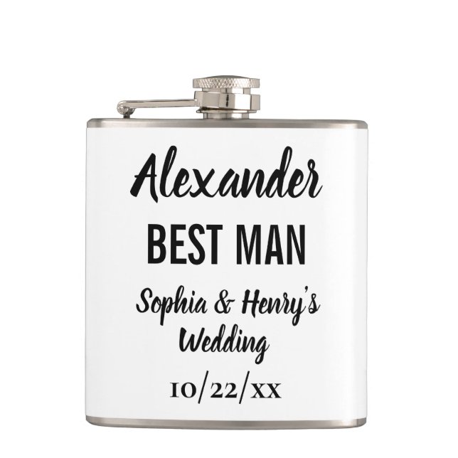 Best Man Gift Modern Typography Script Wedding Flask (Front)
