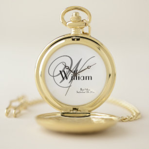 Best Man Gift Modern Wedding Monogram Name Classic Pocket Watch